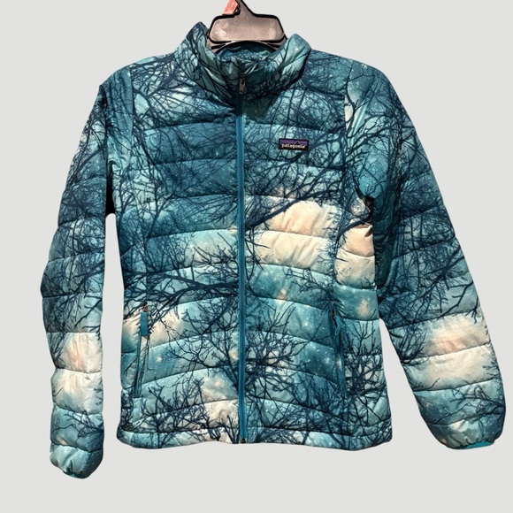 Patagonia down girls's tree branches printed puffer Jacket size L12